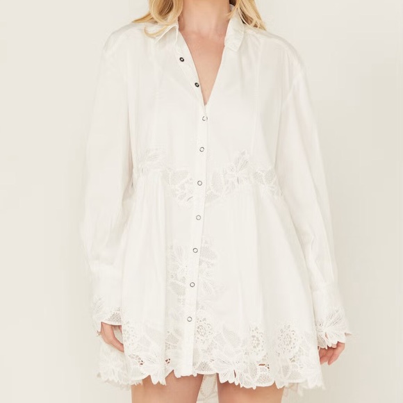 Free People Dresses & Skirts - Free People Ivory Lace-Trim Button Front Mini Dress